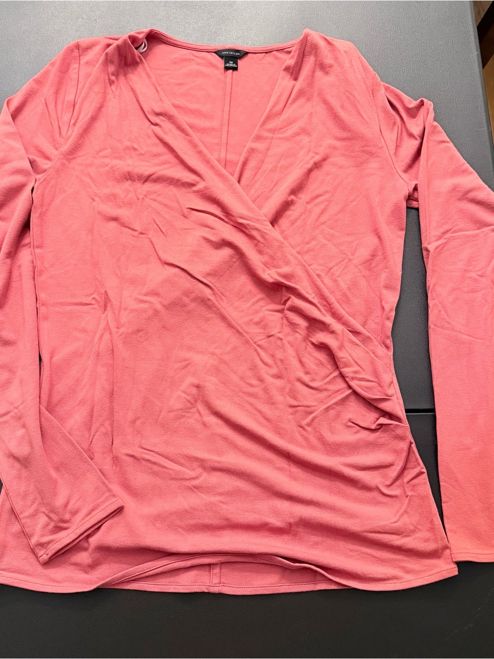 Long-Sleeve Faux Wrap Top - Coral Pink